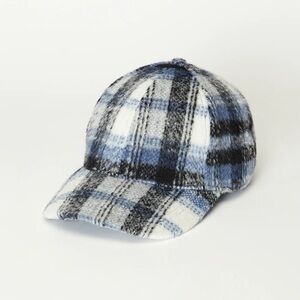 NWT Lucky Brand Plaid Wool Baseball Cap in Blue Multi One Size